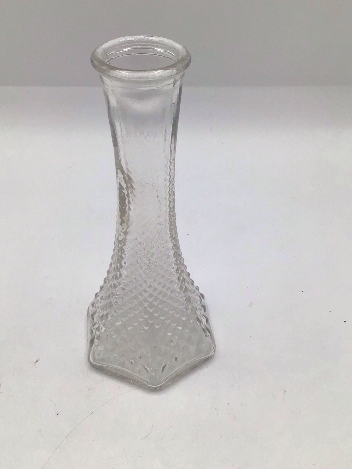 Vintage E O Brody Clear Diamond Hobnail Glass Bud Vase