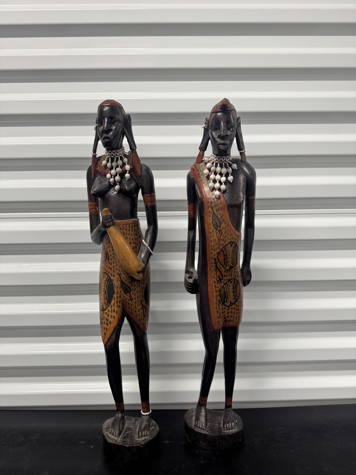 Lot of 2 Vintage African Zulu Tribal Woman Statues 23 Inch– Hand Carved Wood