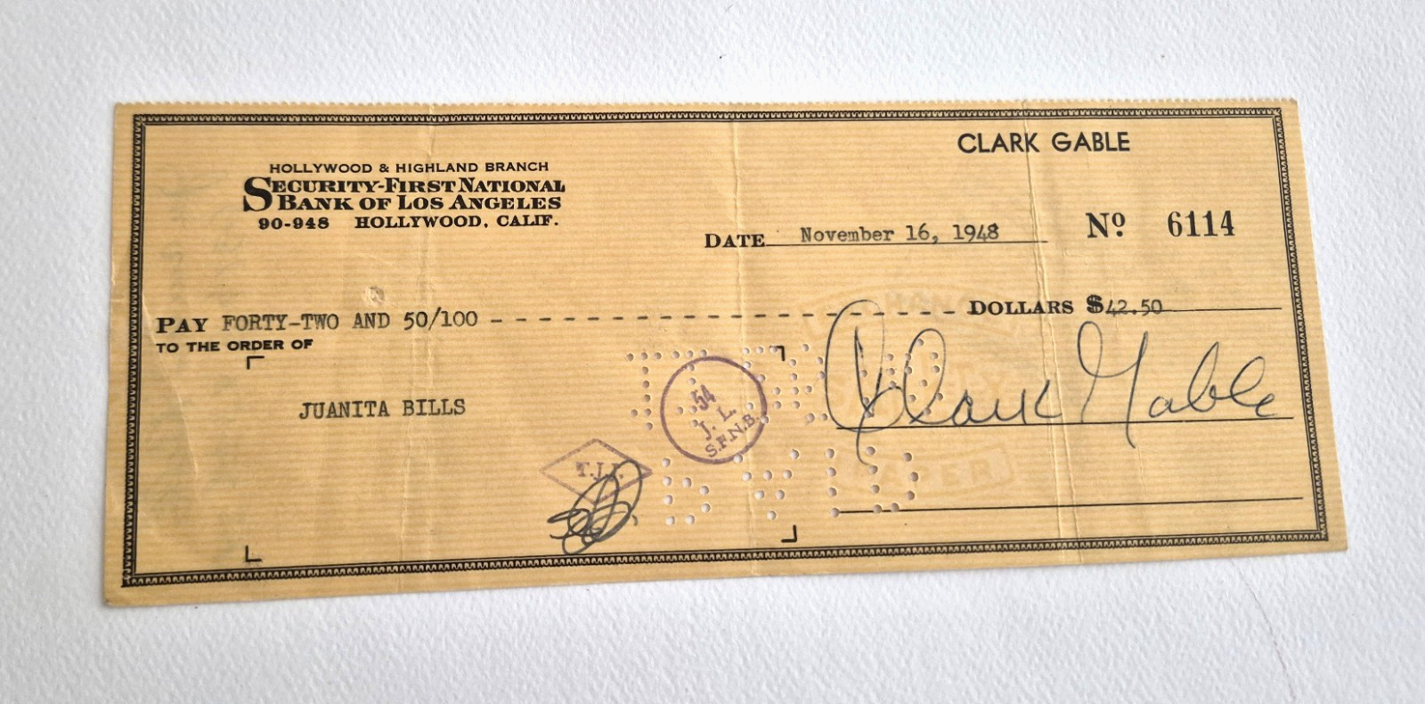 Clark Gable Autographed Bank Check - 1948 - 