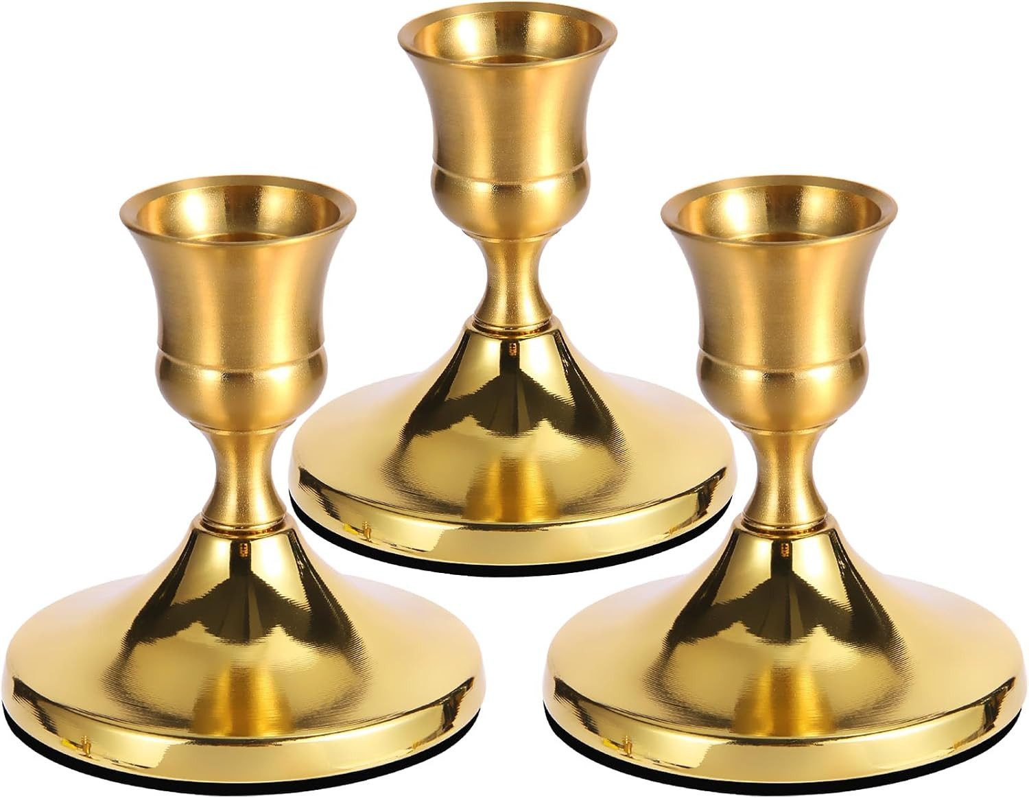 3 Pcs Brass Gold Taper Candle Holders, Vintage Metal Candlestick Holders Set for 3 Pcs Brass Gold Taper Candle Holders, Vintage Metal Candlestick Holders Set for