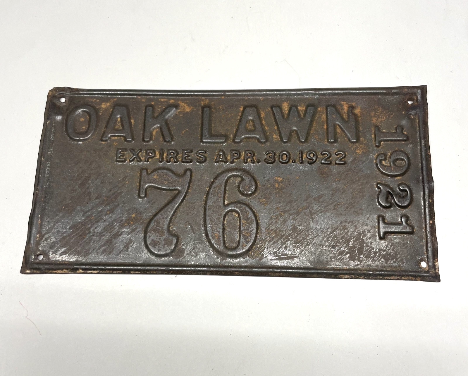 1921 Oak Lawn Illinois Local License Plate Tag Low Number Antique RARE 76 WOW