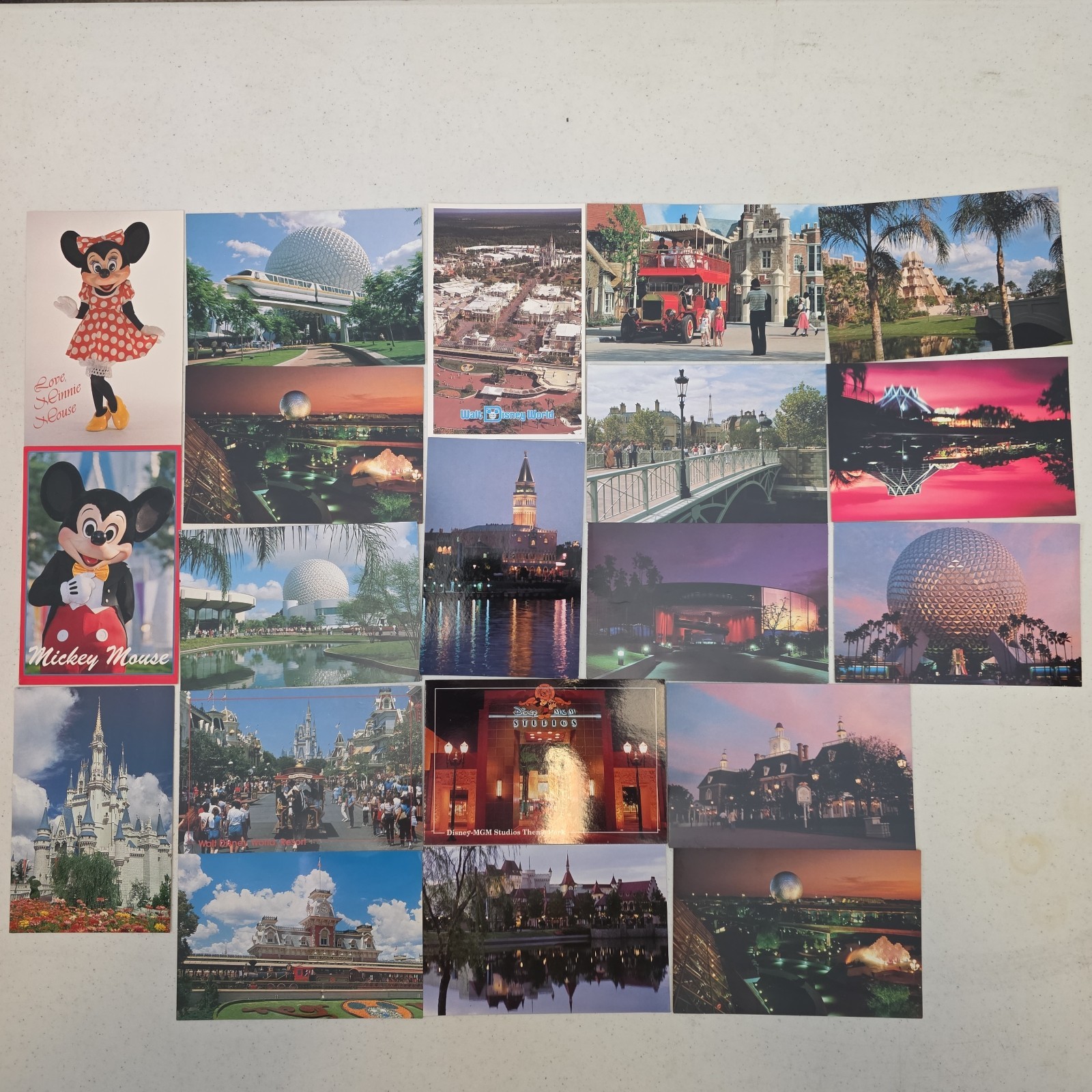20 Vintage Walt Disney World Postcards Lot EPCOT Center MGM Studios NOS 80s 90s