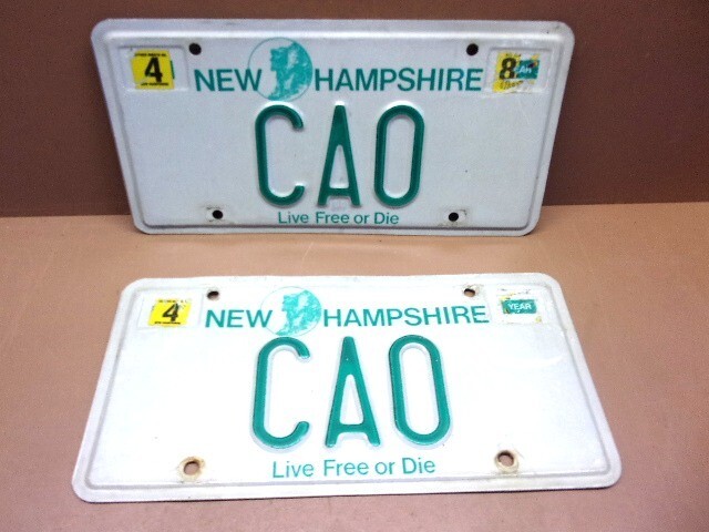 1980's Pair of NEW HAMPSHIRE LICENSE PLATES Tag No. CAO Mancave Garage Shop LQQK