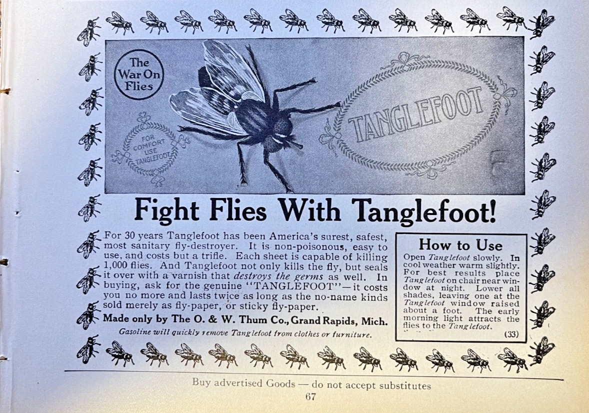 1914 Advertisement Fight Flies With Tanglefoot Fly Destroyer O & W Thum Co