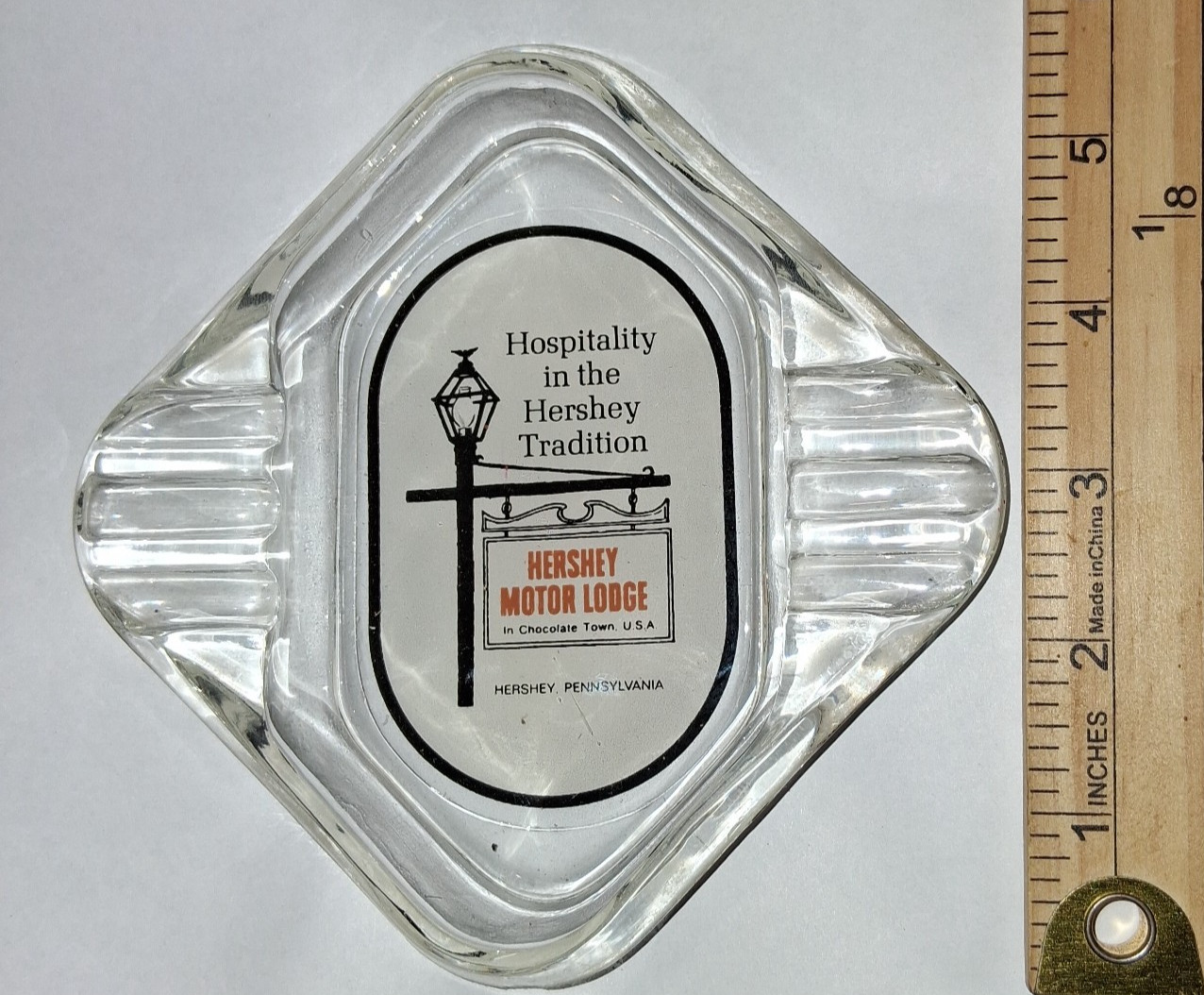 Vintage Hershey Motor Lodge Clear Glass Ashtray Pennsylvania Chocolate Town USA