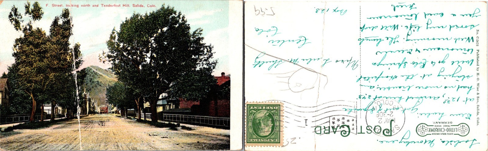 F Street looking north & Tenderfoot Hill Salida CO Postcards used 51863