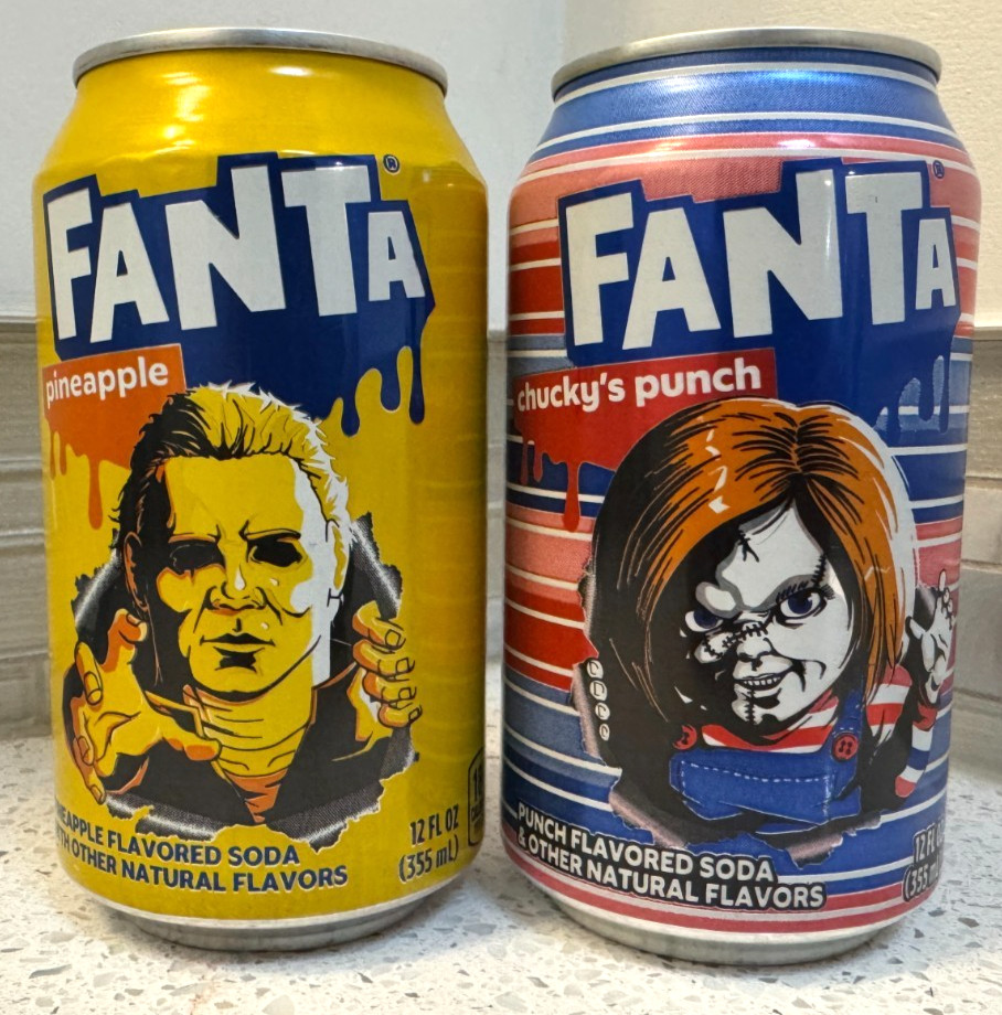 Michael Myers Pineapple & Chucky’s Punch Fanta Horror Collectible Soda Cans (2)