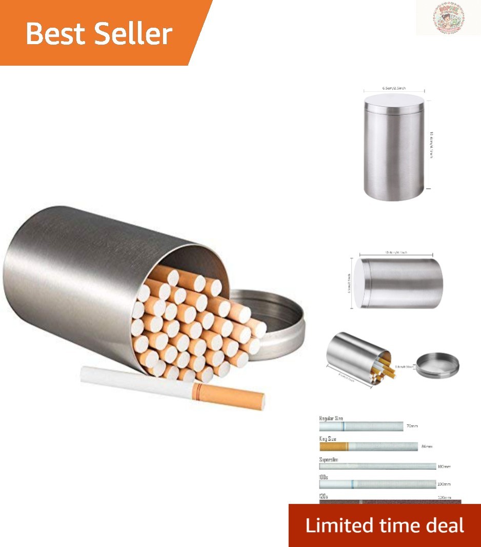 High Capacity 100mm Cigarette Case - Durable Silver Stainless Steel Design