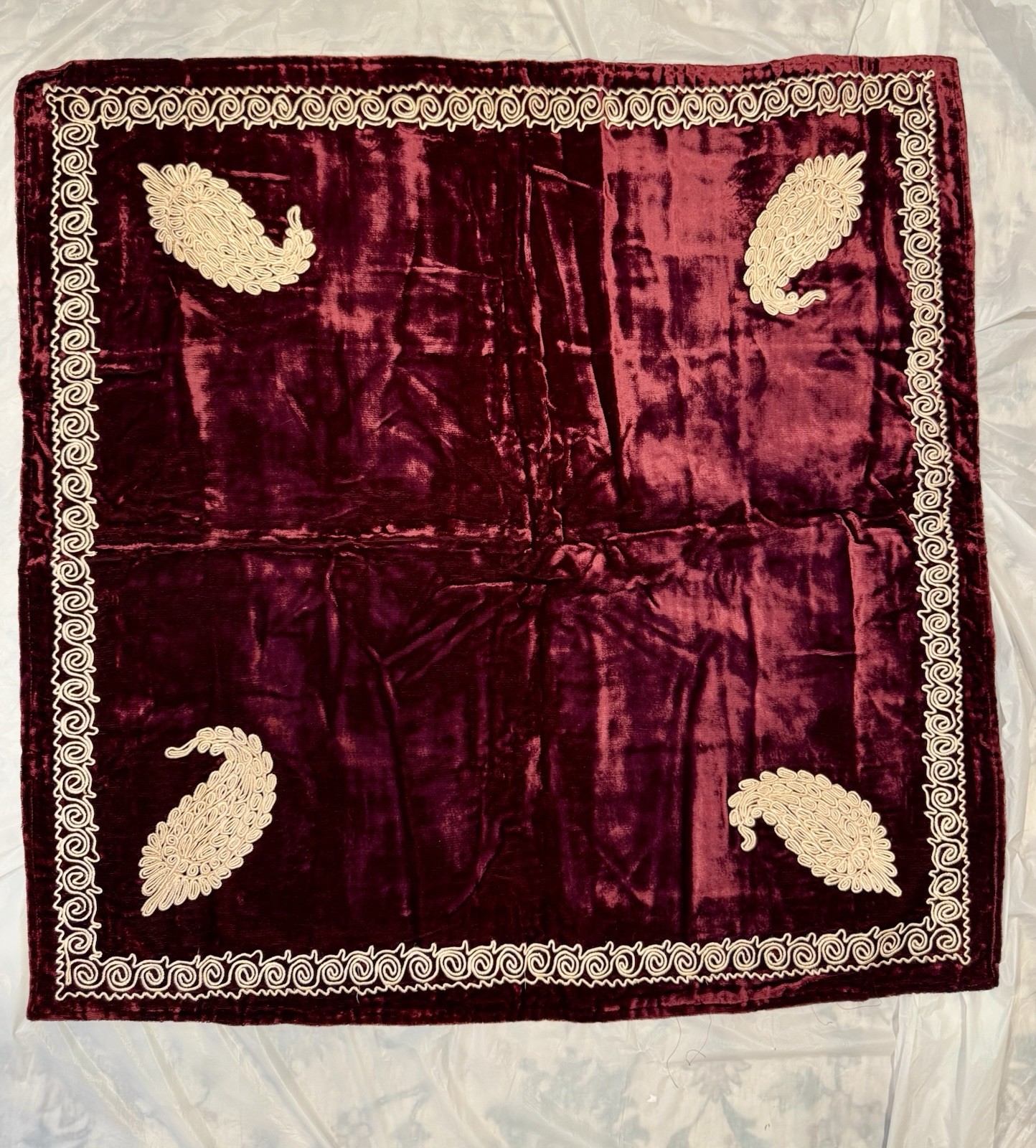 Vintage Dark red/maroon velvet Tablecloth