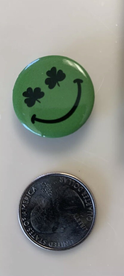 Three Leaf Clover Green Smiley Face Pinback SameDayHandling &USPS