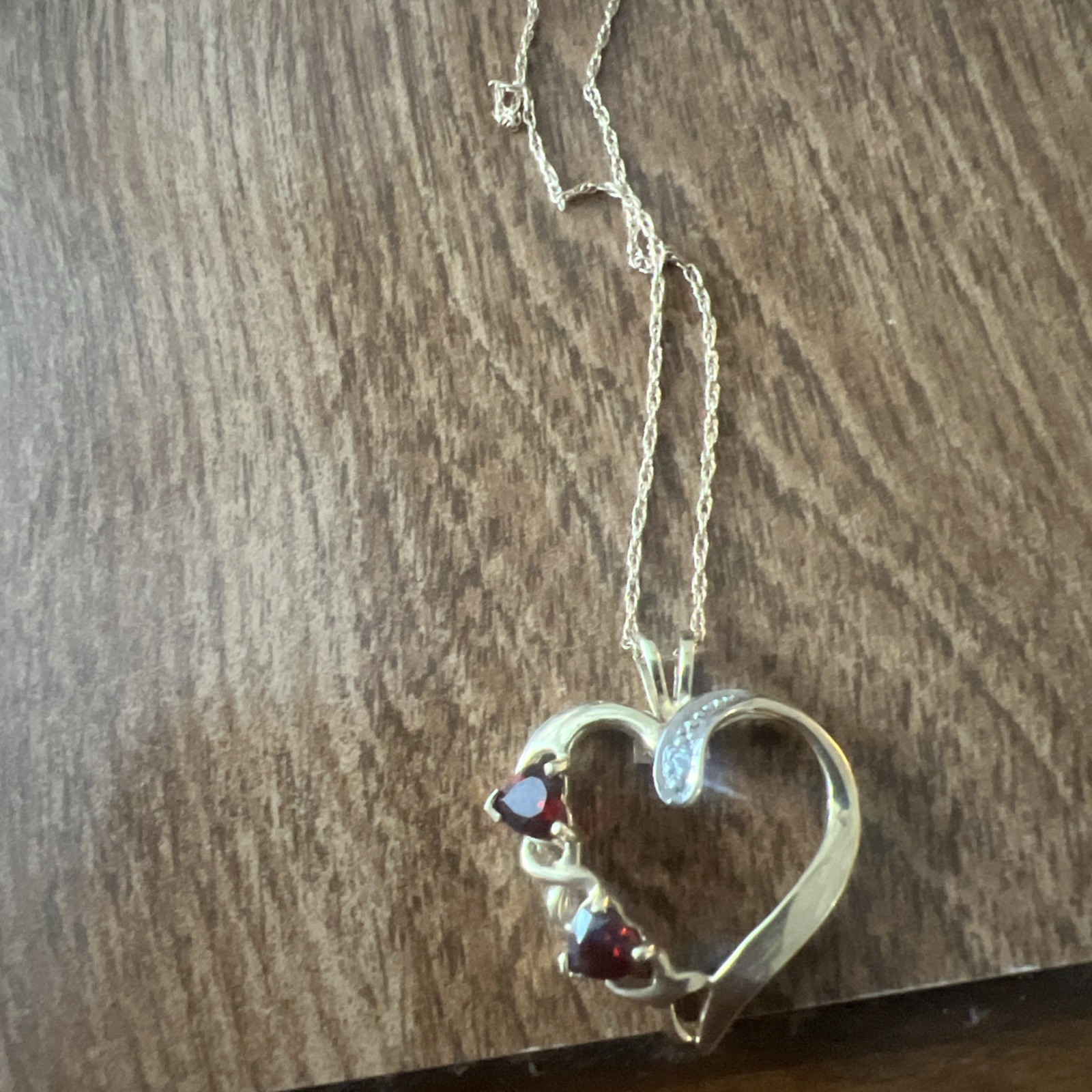 Garnet Diamond Heart Necklace Sterling 10K Gold Box