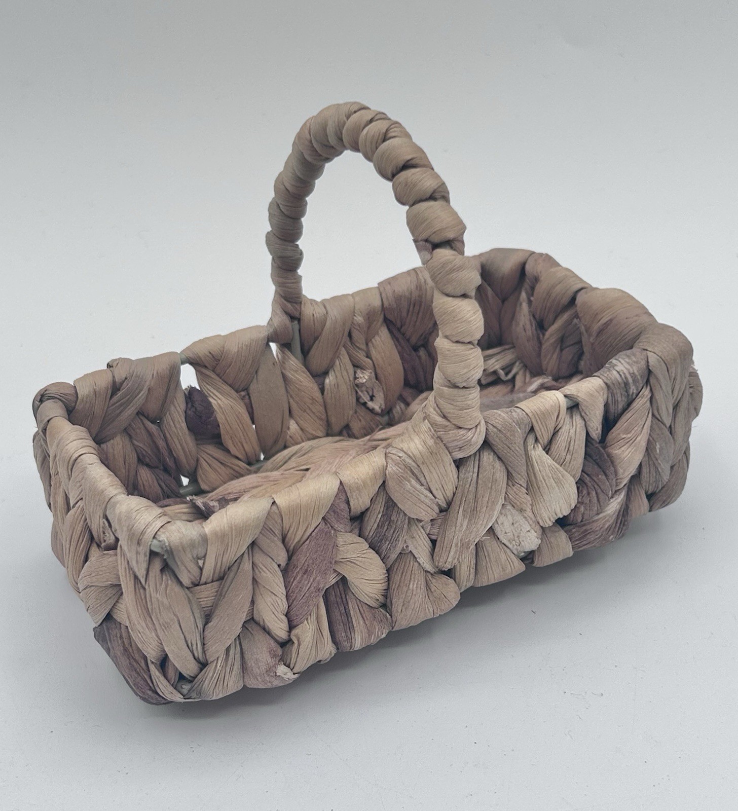 Vintage Reed Wooden Mini Basket Natural Tan 5.25