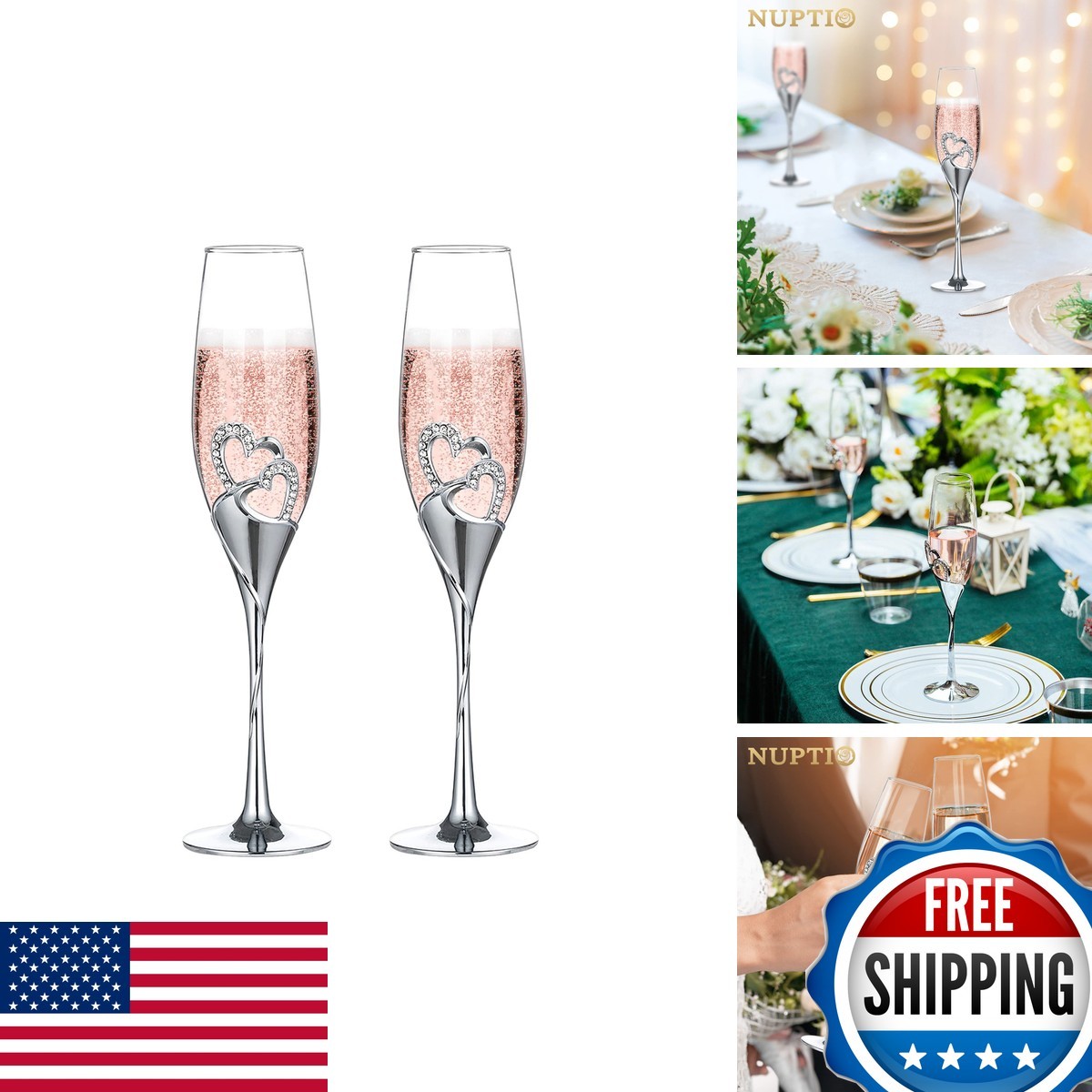 NUPTIO Gold Crystal Champagne Flutes Set of 2 NUPTIO Gold Crystal Champagne Flutes Set of 2