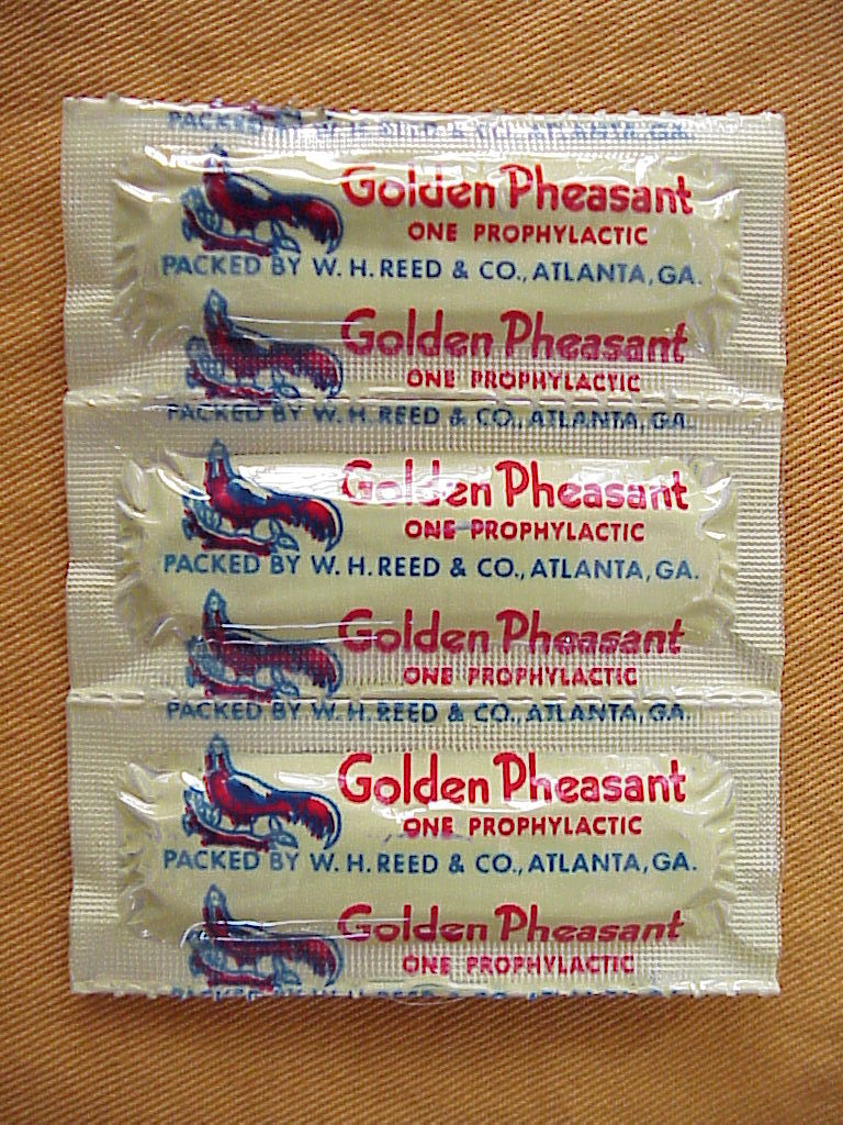 3 NOS VINTAGE GOLDEN PHEASANT CONDOMS / RUBBERS  STRIP OF 3, NOT 4 USE