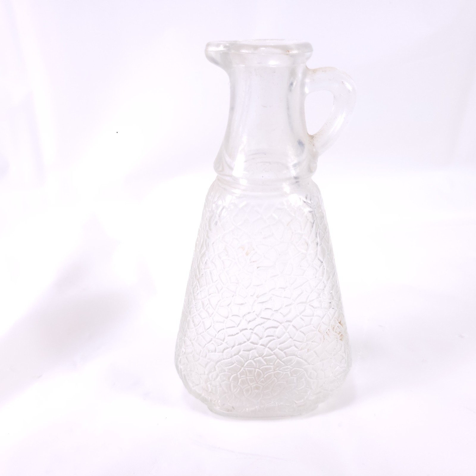 Clear Glass Vinegar Oil Cruet Decanter Bottle Vintage Crackle Design
