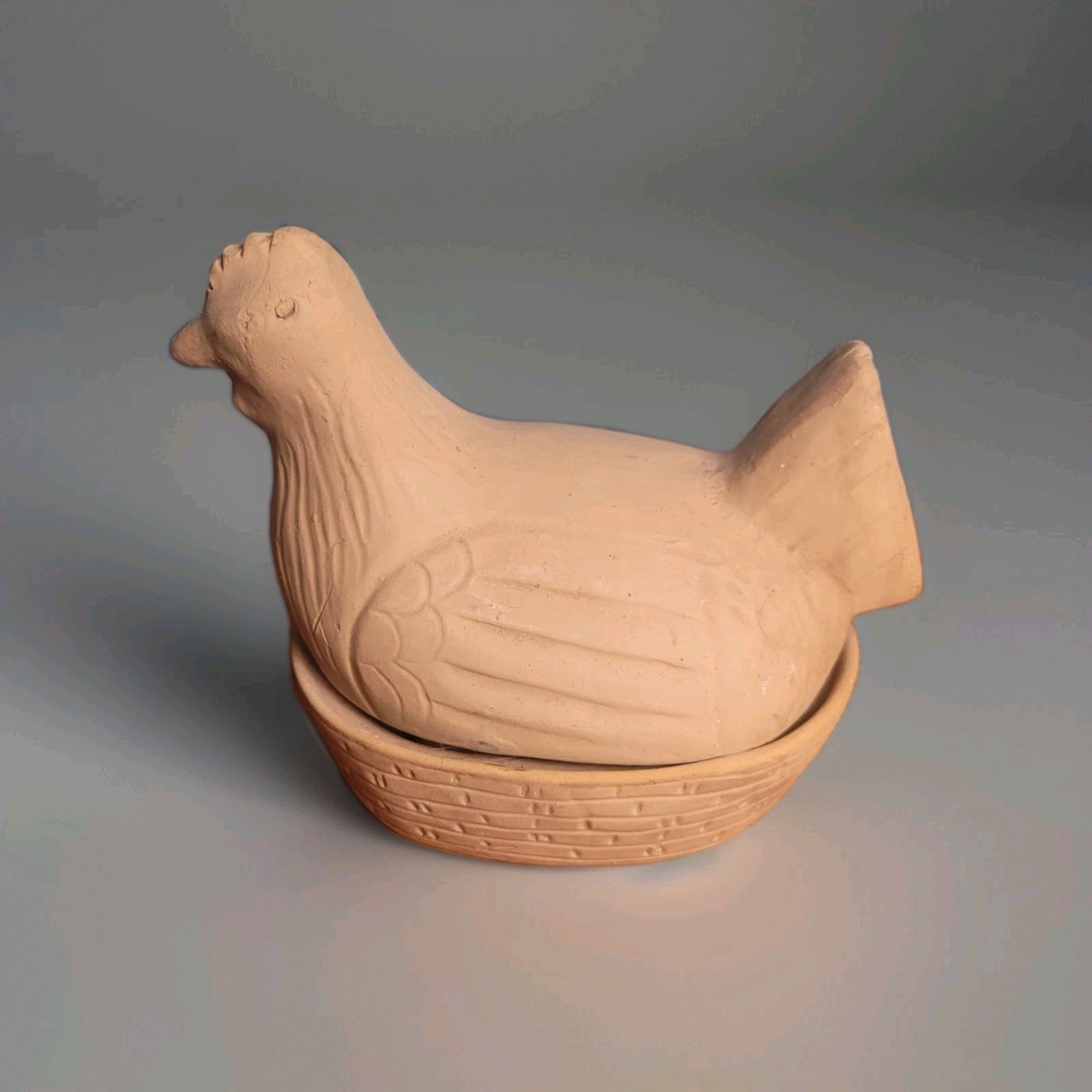 Vintage Unglazed Pottery Ceramic Chicken on Nest Vintage Unglazed Pottery Ceramic Chicken on Nest