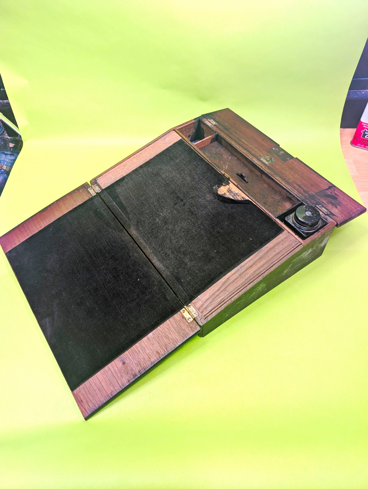 Vintage 1900-1919 Wooden Writing Box Wood/Metal Foldable Hinged Compartments
