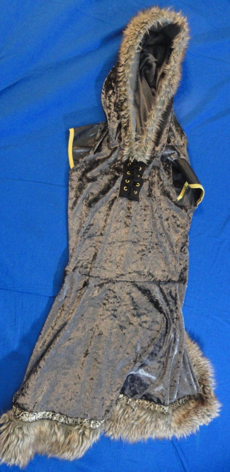 HALLOWEEN MIDEVIL VIKING WARRIOR VELVET FAUX GUR DARK GRAY DRESS COSTUME 28X28.5