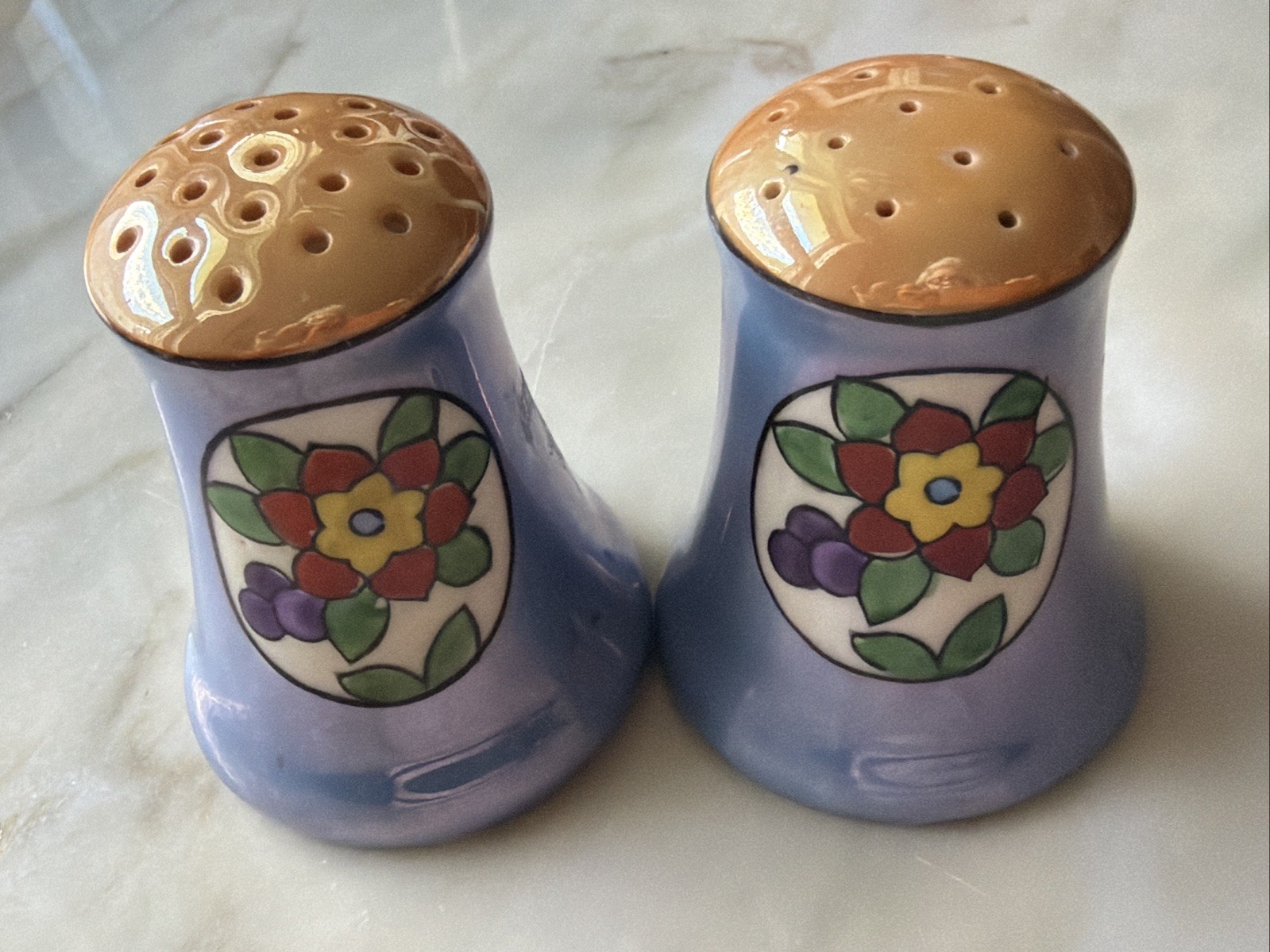 Vintage Luster Ware Salt & Pepper Shakers Hand Painted Floral Design Japan