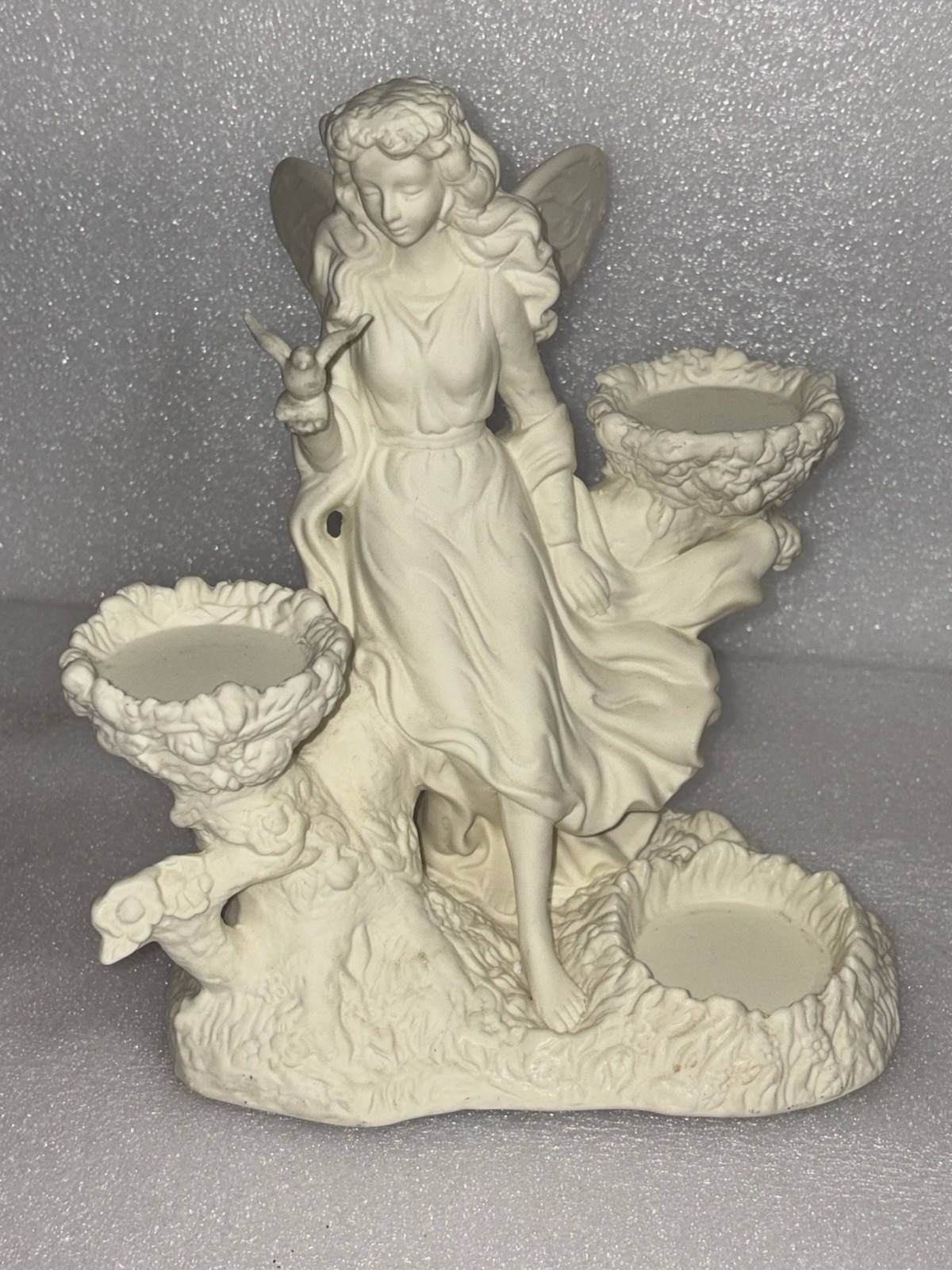Partylite Ariana's Garden 3 Tea-light Ceramic Candle Holder Angel Fairy