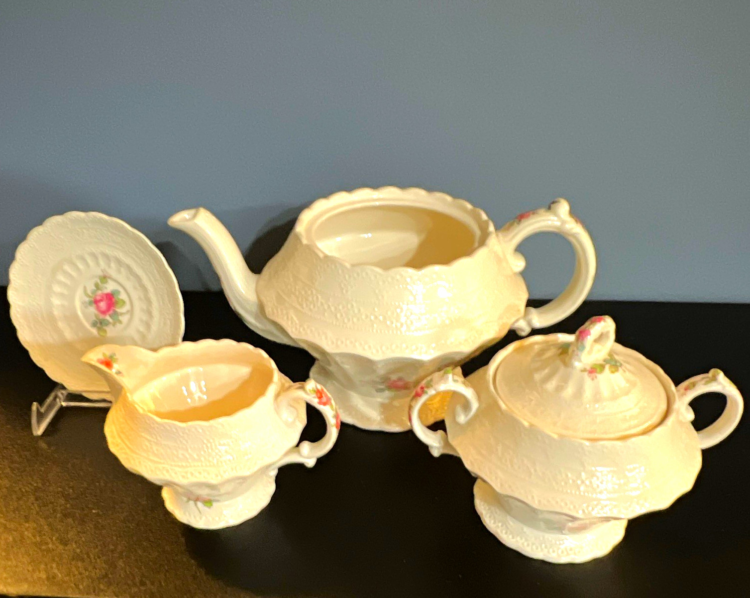 Spode Copeland Spode\'s Jewel Billingsley Rose Tea Set Teapot 6 oz 4pc