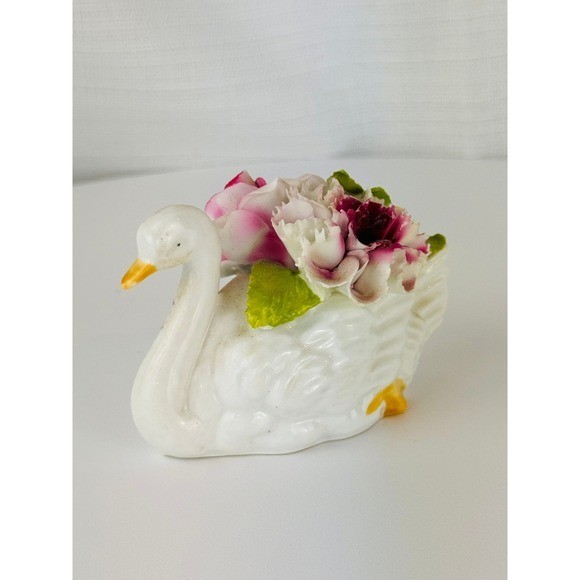 Vintage Thorley Staffordshire Bone China Swan Applied Floral Flowers England