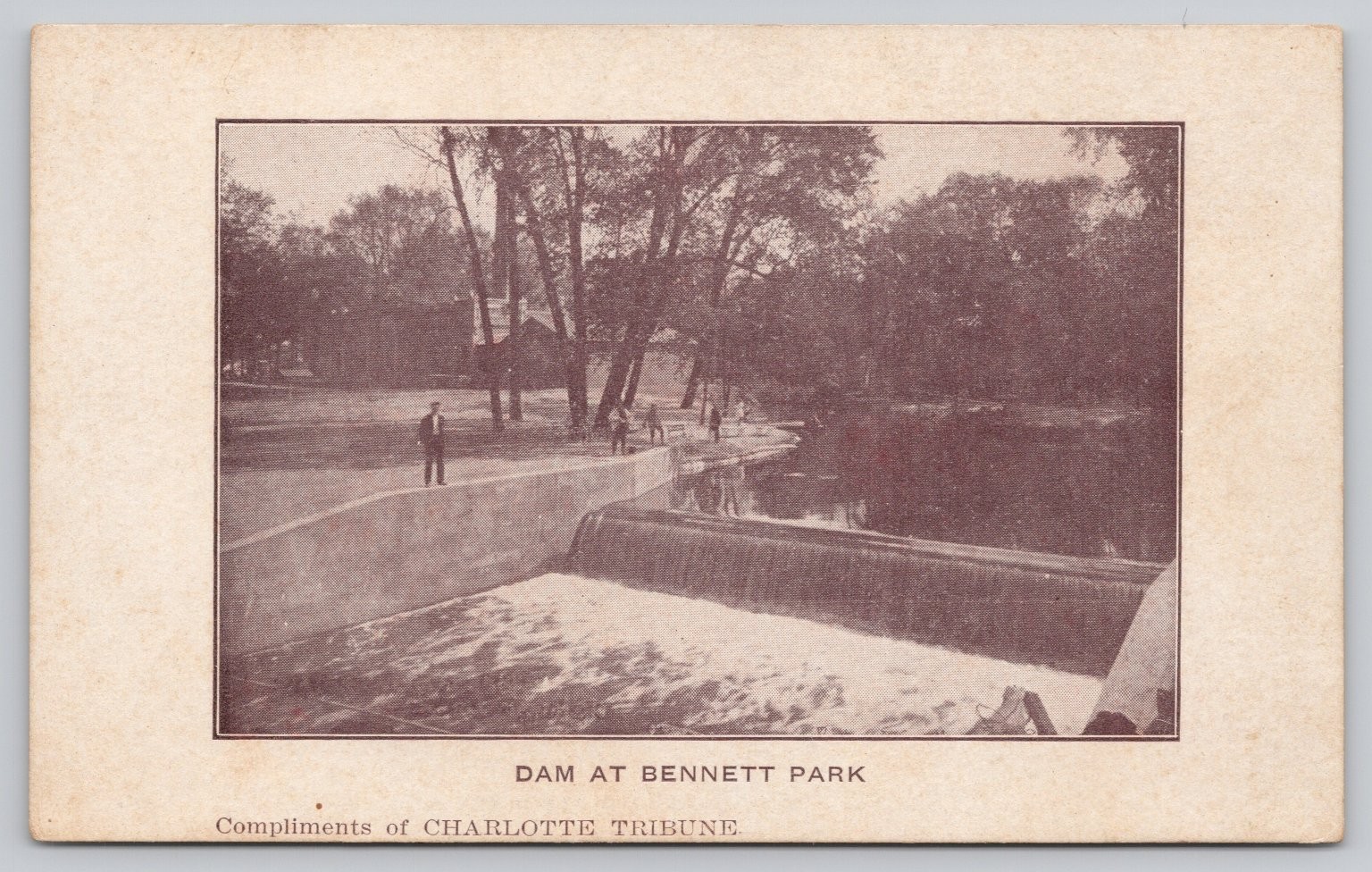 Charlotte NC Bennett Park Dam Postcard c1910 Charlotte Tribune Promo
