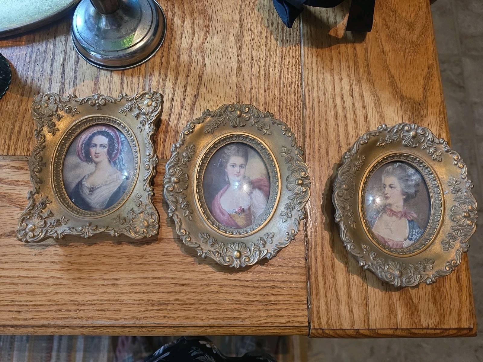 Cameo Creation Set Of 3 Ornate Gold Framed Pictures Convex Glass