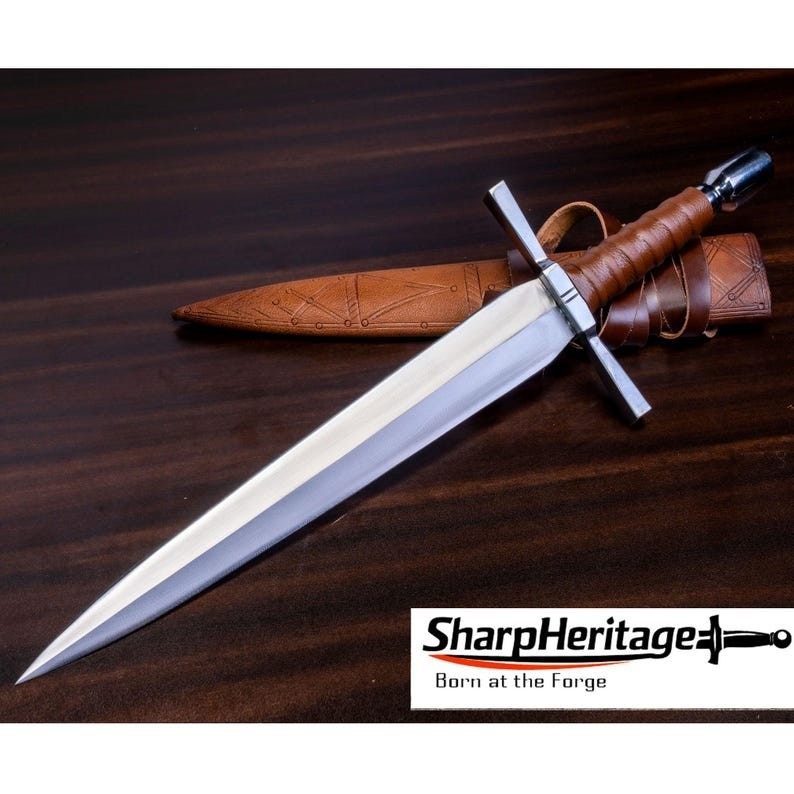 Hand Forged Quillon Dagger, 15 Inch 5160 Carbon Steel Blade, Leather Wrapped 
