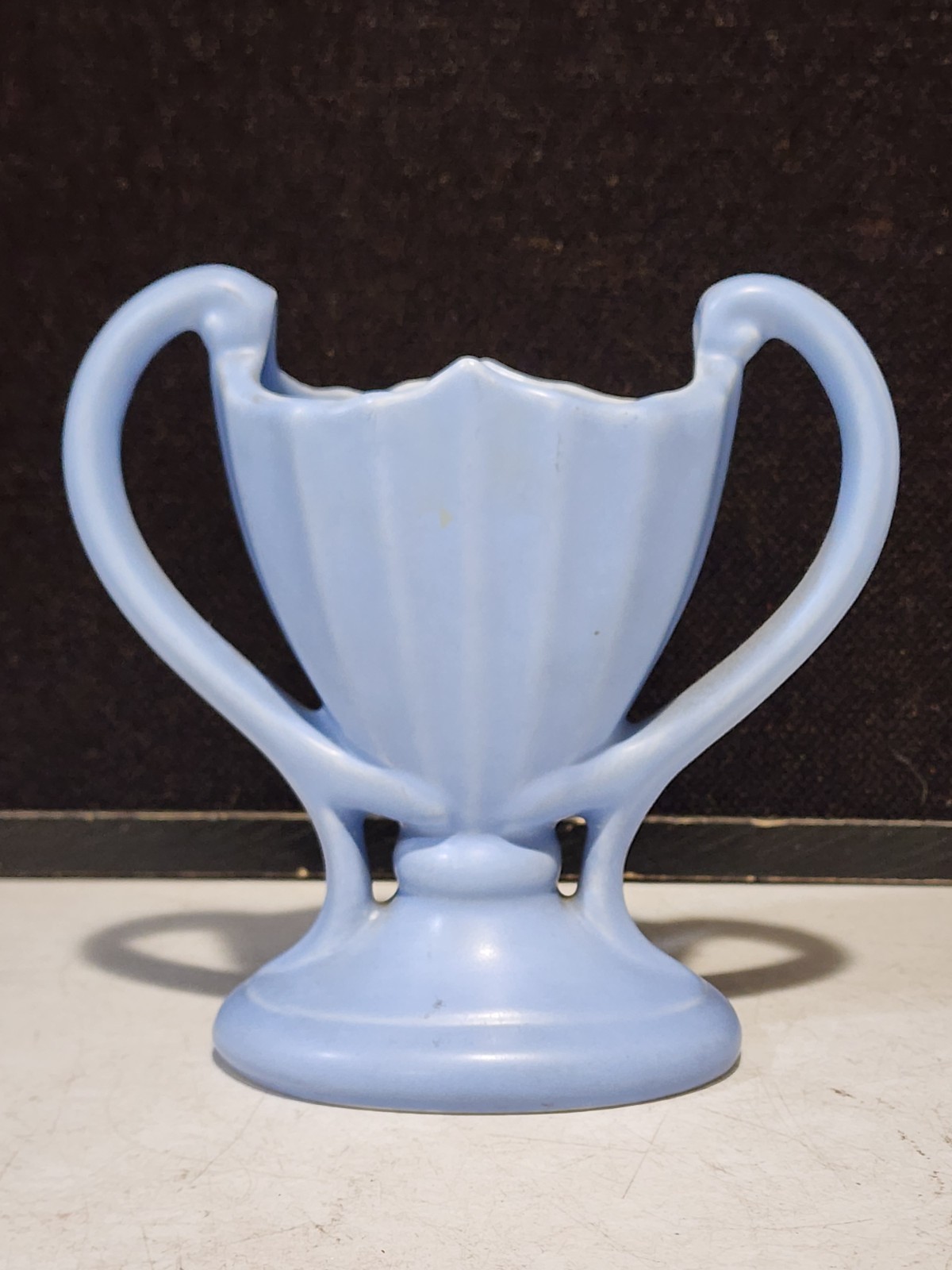 Vintage Camark Pottery Blue Double Handle Trophy Art Deco Vase
