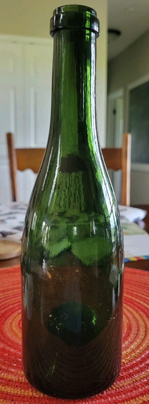 Vintage Deep Dark Green Glass Wine Bottle,Deep Punted Base, 10 X 2  .