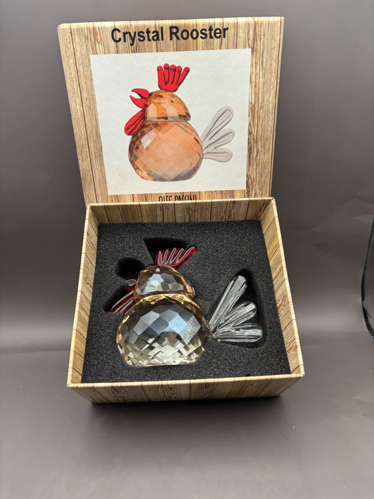 Vintage Crystal Glass Rooster Figurine by Oleg Cassini New in Box