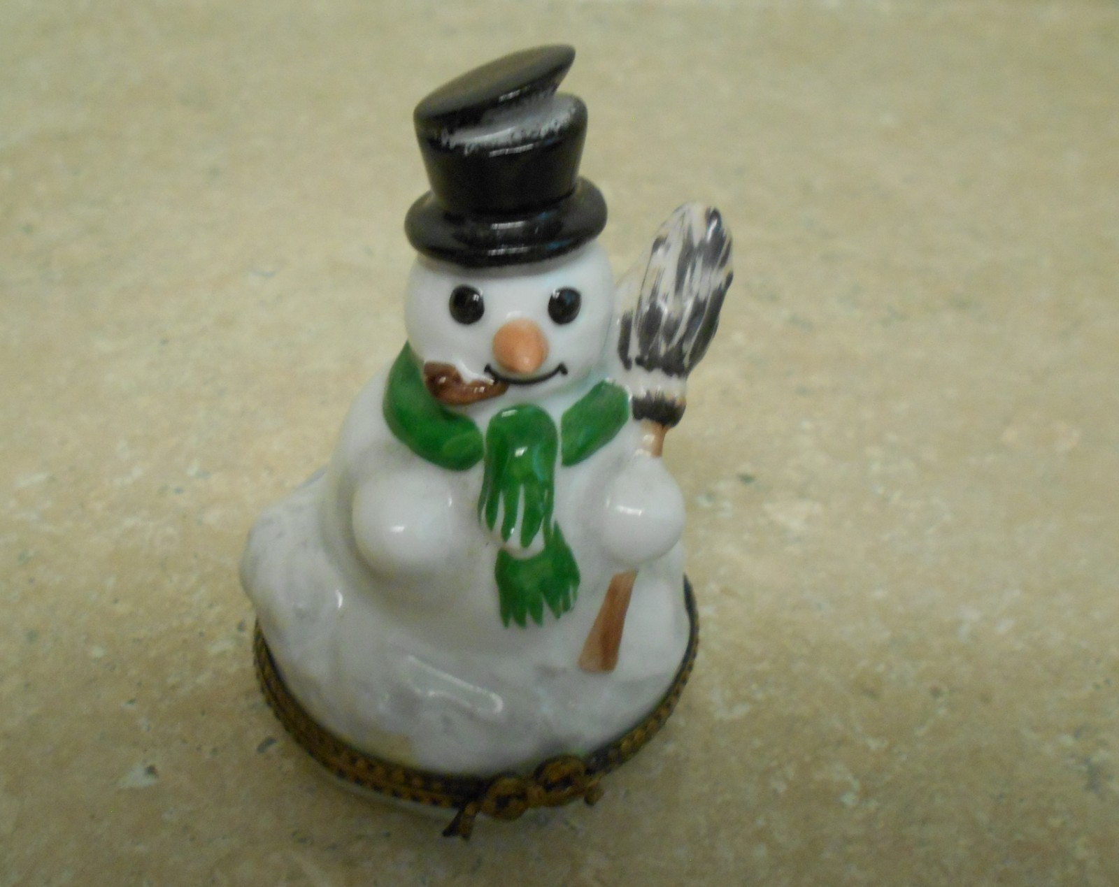 French Limoges Snowman Hinged Trinket Box
