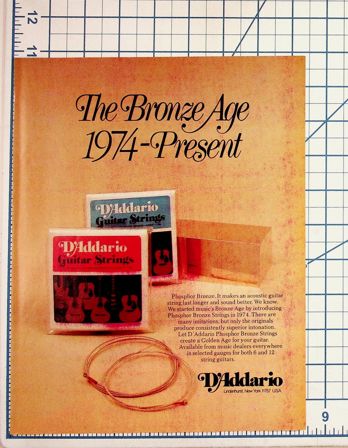 D\'Addario Guitar Strings Vintage 1974 Phosphor Bronze Acoustic Ad Print Ephemera