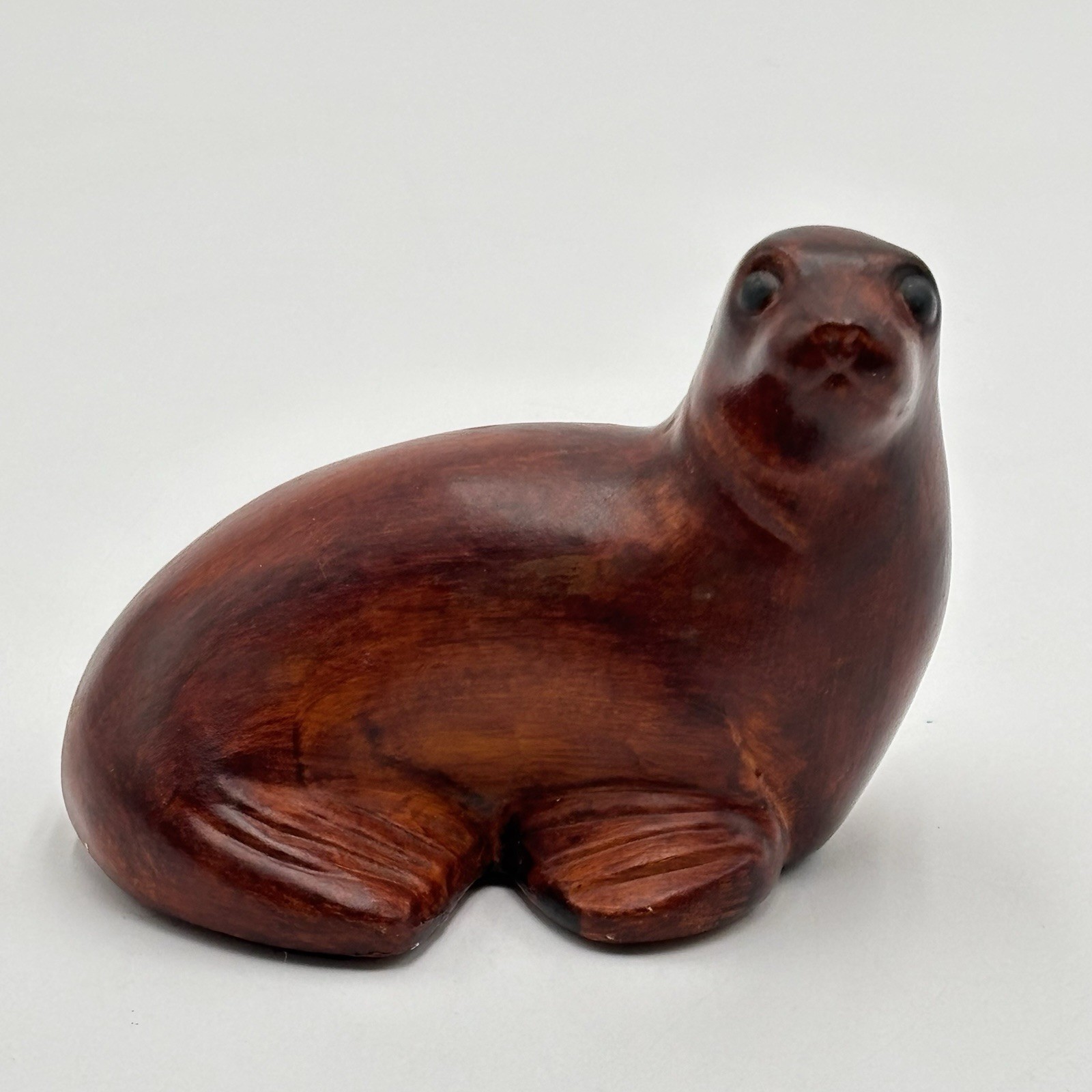 Vtg Hand Carved Resin Wood-like Finish Seal Figurine Small Signed P Dupont #2811