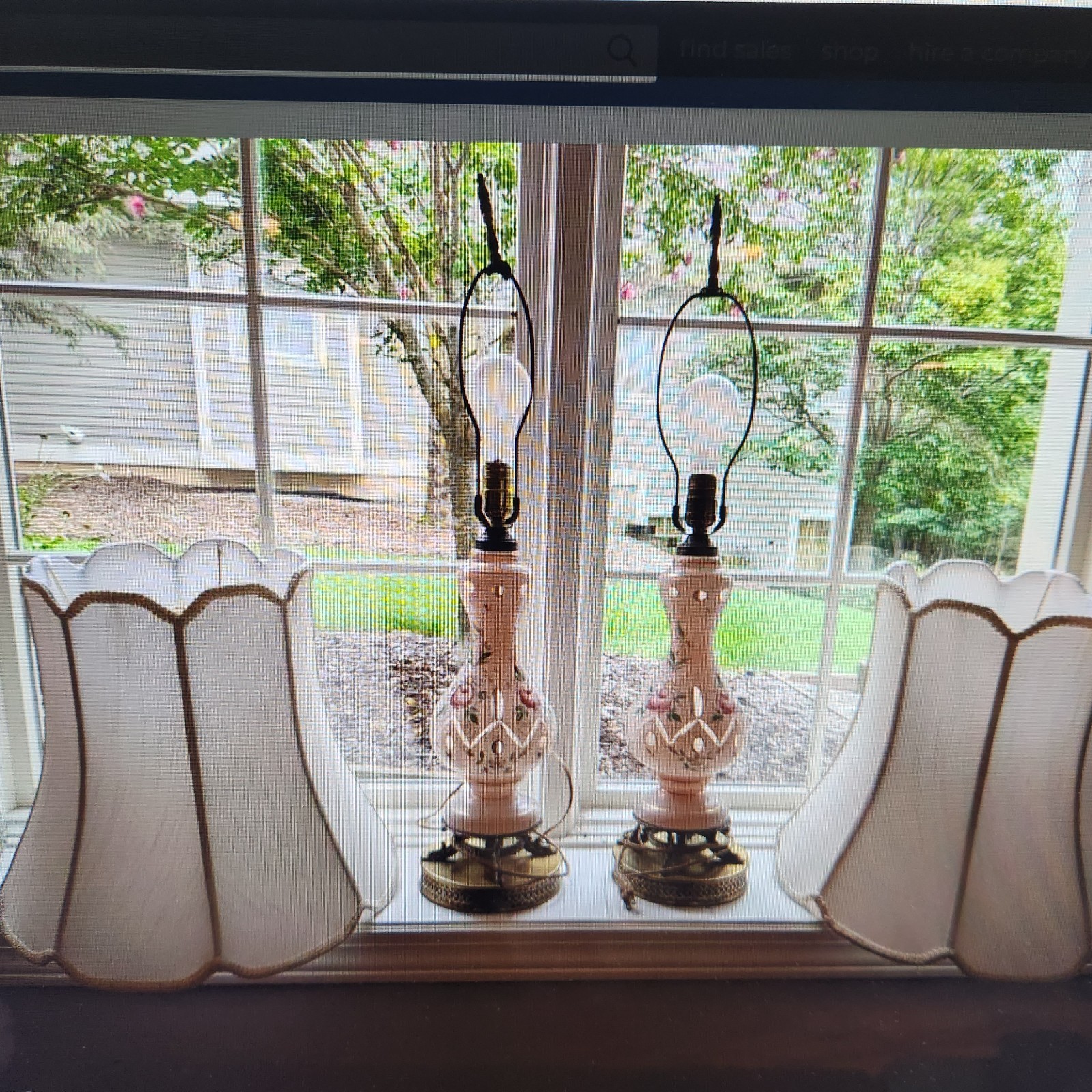 VTG BOHEMIAN CZECH Pink cased hand cut and painted table lamps.