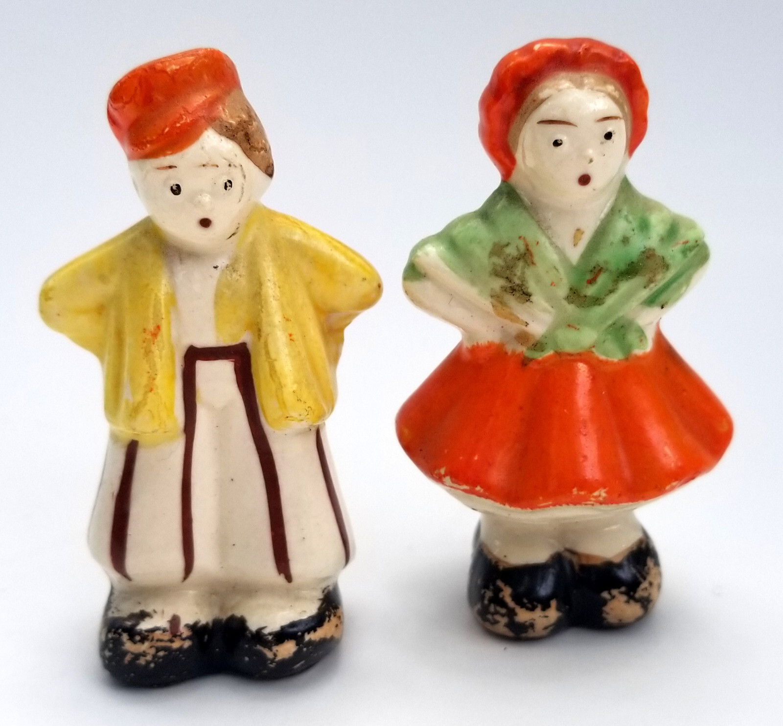 Vintage Figural Mid Century Dutch Boy Girl  Salt & Pepper Shakers 2.5