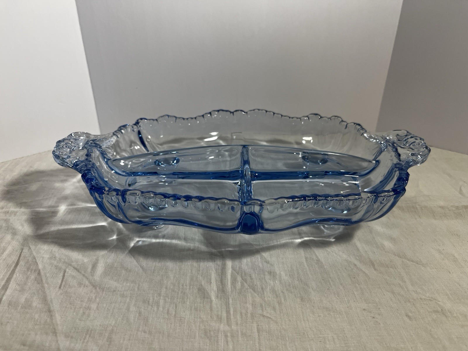 Fostoria BAROQUE Blue 10 3 Part Relish Server Excellent VTG Condition Mint