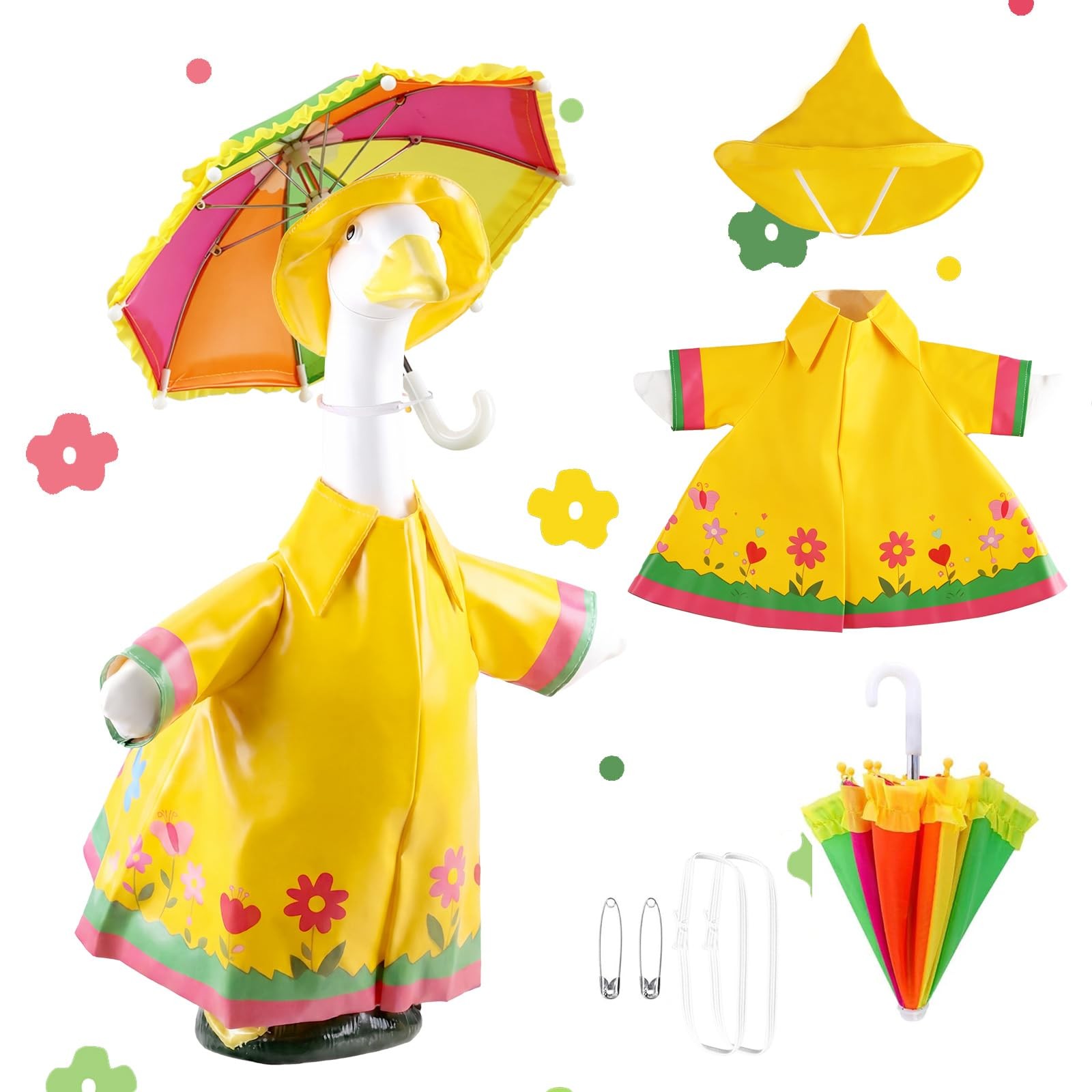 Yardfeath Porch Raincoat Goose Outfits with Rainbow Umbrella, Raincoat, 23 In...