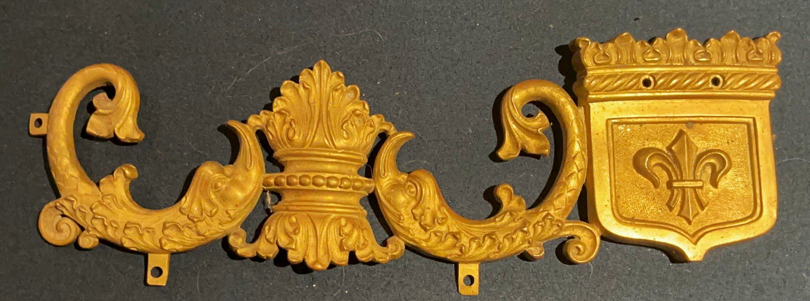 Antique brass Dolphin/Koi large furniture Mount Ormolu Pediment