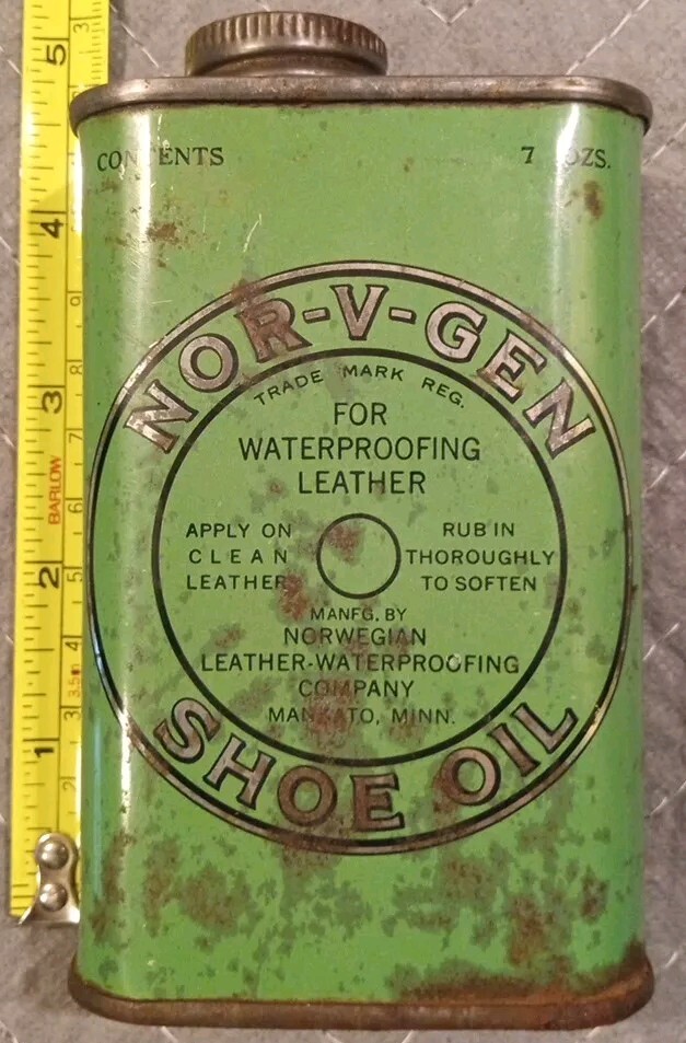 Nice Used Vintage Nor V Gen Shoe Oil Tin Can 7oz Canco, Empty Can Nor-V-Gen