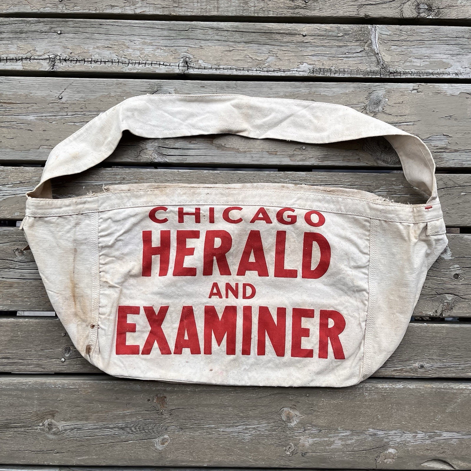 Vintage 1930s Newspaper Bag Chicago Herald Examiner News Bag Troy Sunshade Ohio