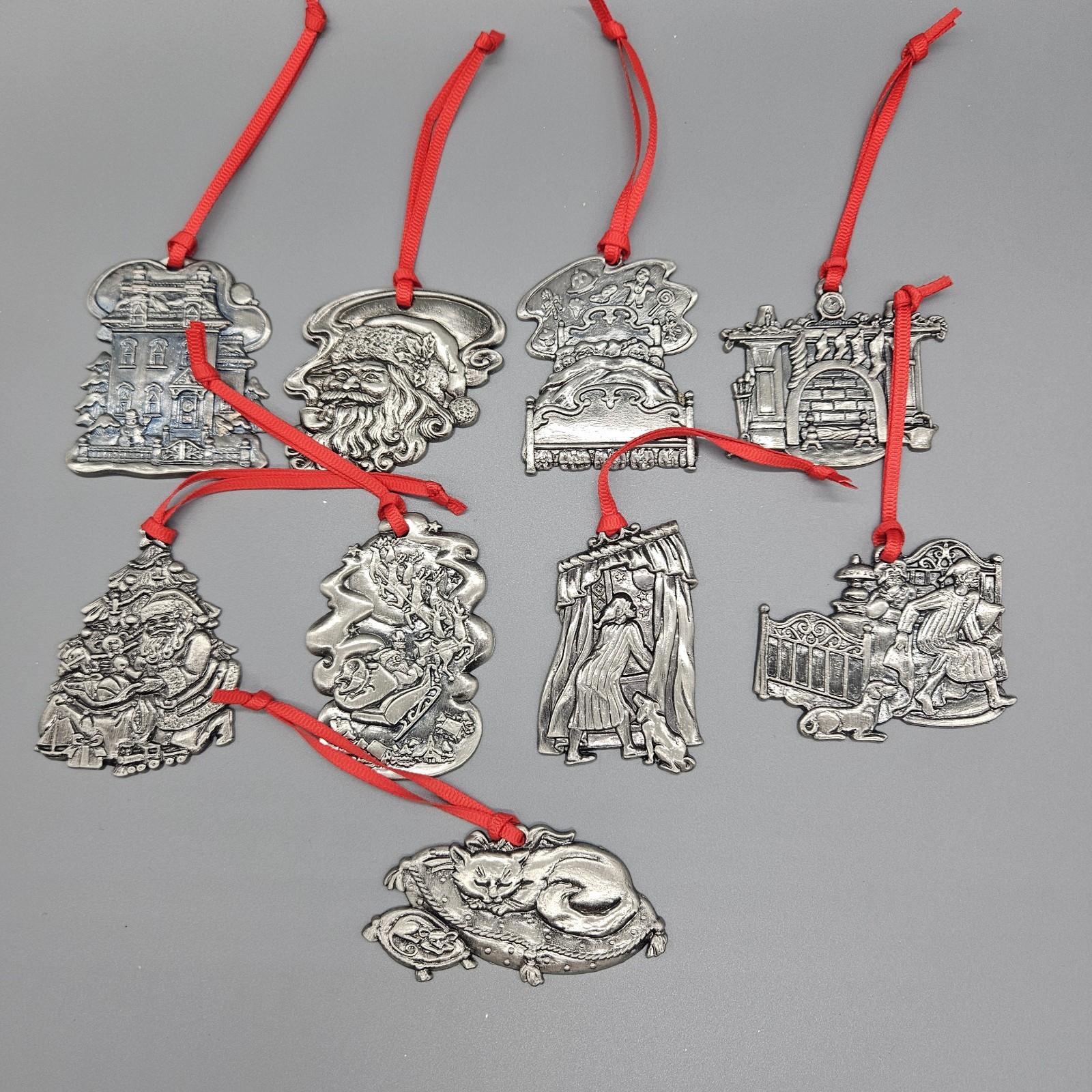 Vtg Madison Ave. Twas The Night Before Christmas 9 Piece Hanging Ornament Set  
