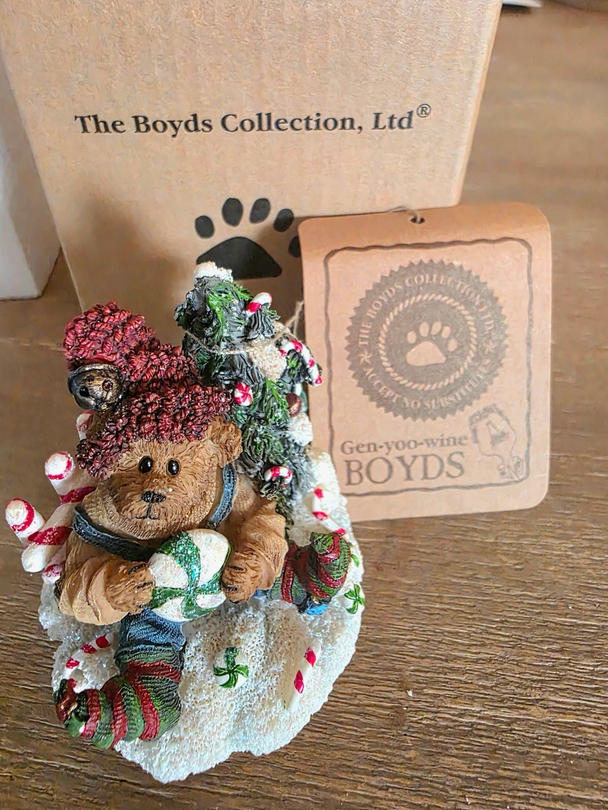 RARE Boyd's Bears “Kirby”Candy Christmas Jar Candle Lid Topper Retired