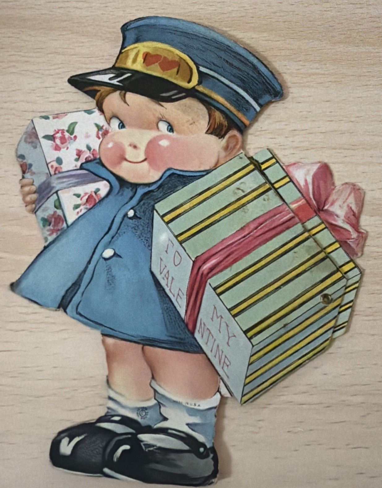 VTG 1919 Mechanical Twelvetrees Valentine-Chubby Rosy Cheek Delivery Boy w/ Gift VTG 1919 Mechanical Twelvetrees Valentine-Chubby Rosy Cheek Delivery Boy w/ Gift
