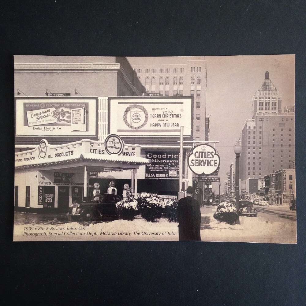 Tulsa Oklahoma Downtown Christmas Cities Service Gas Station Postcard