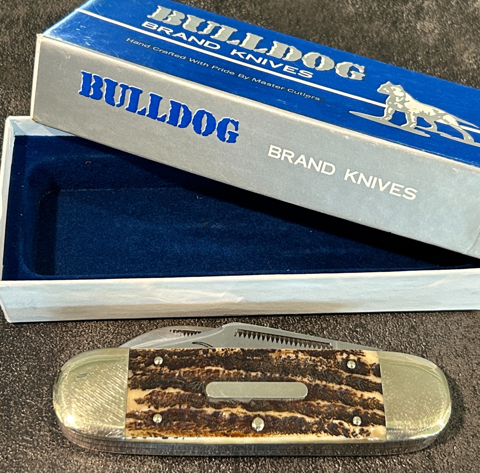 Vintage BULLDOG 5th Gen Whitetail Stag Elephant Toe Knife Todd Reed Solingen Box