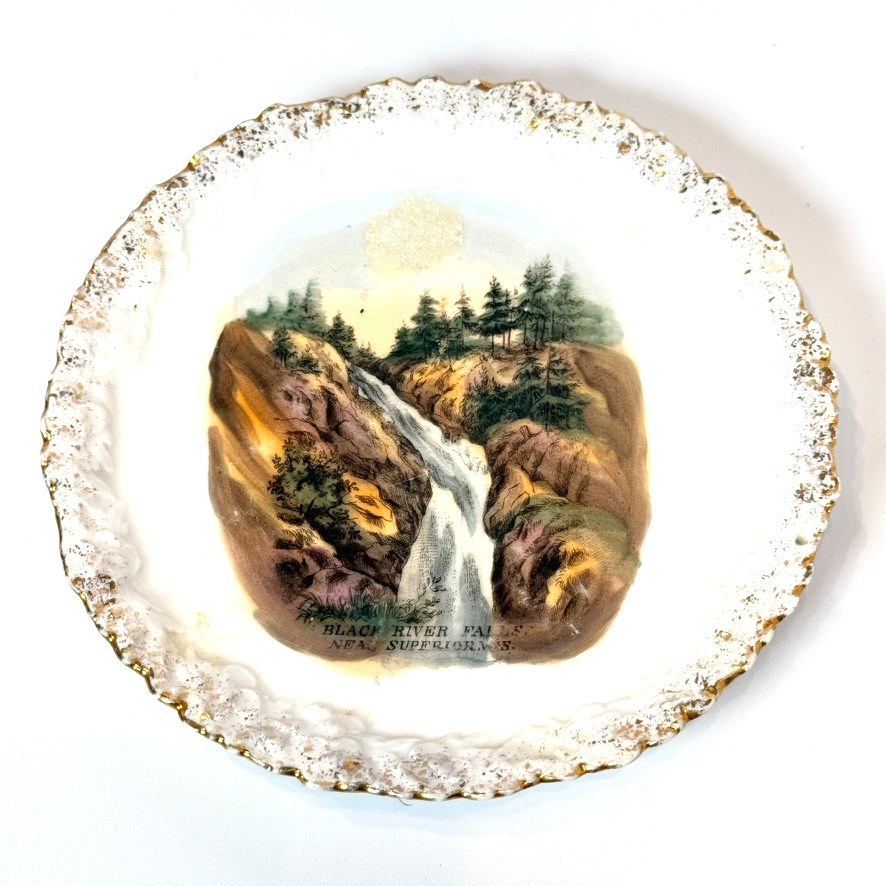 SUPERIOR Black River WI WISCONSIN Antique Souvenir China TRINKET DISH PLATE