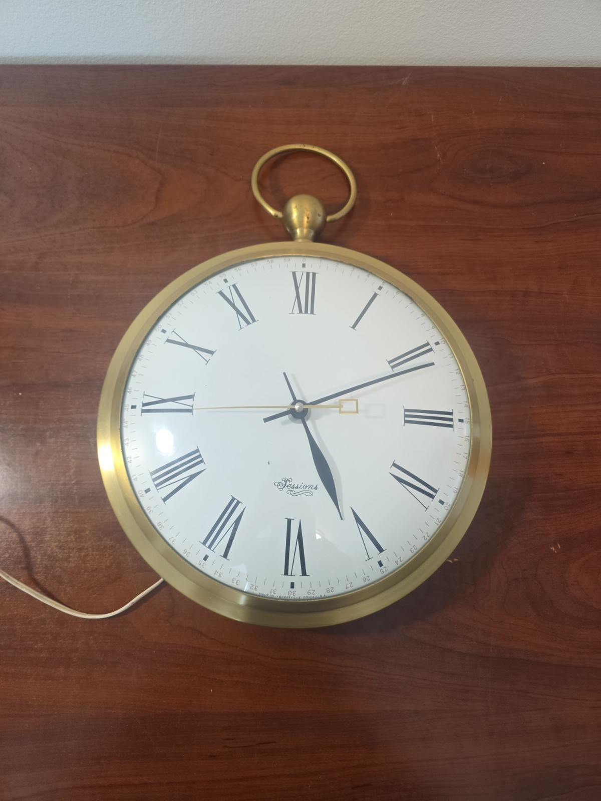 Vintage Sessions Oversized Pocket Watch Wall Clock Mid Century Brass Roman Numer Vintage Sessions Oversized Pocket Watch Wall Clock Mid Century Brass Roman Numer