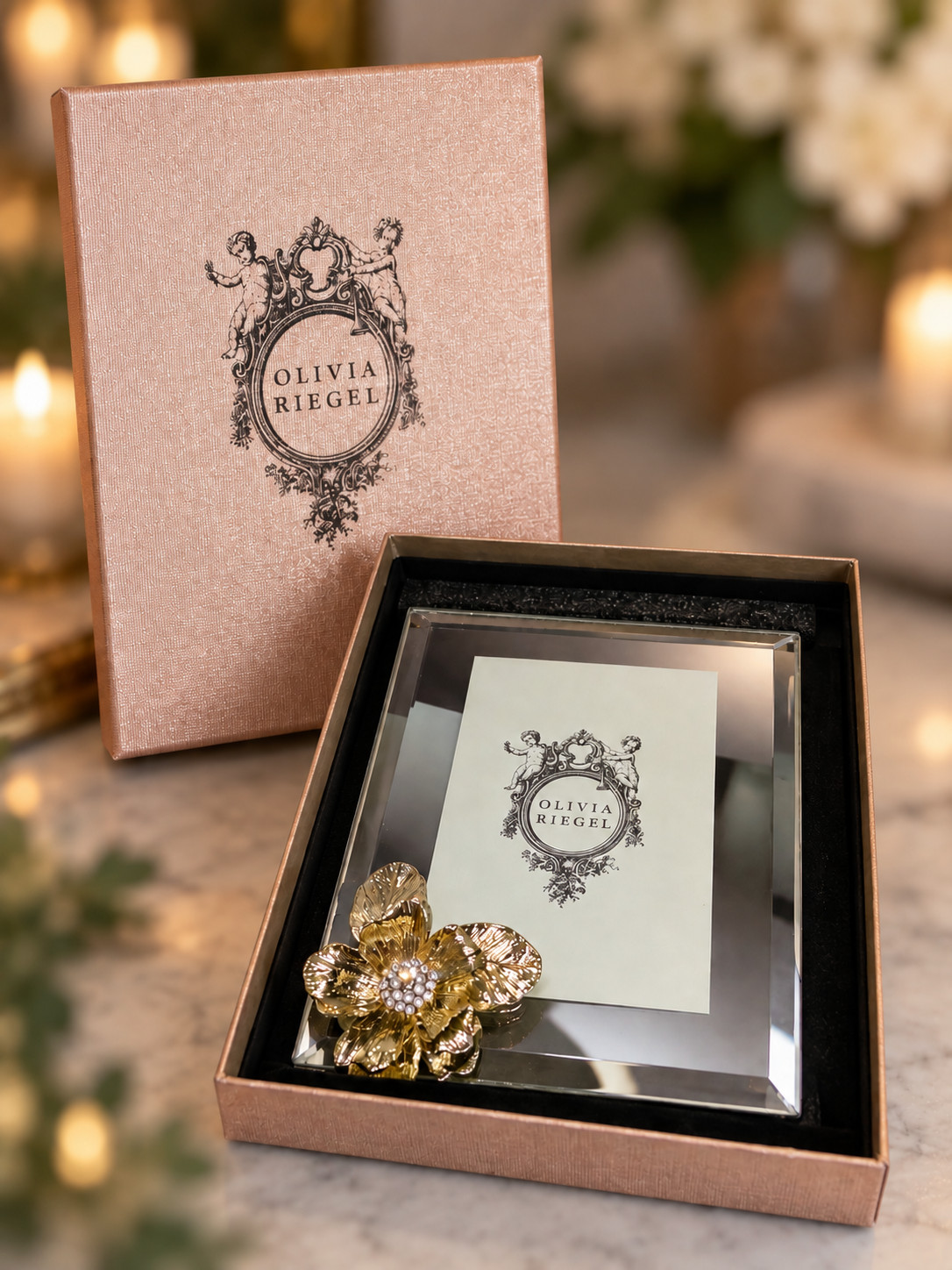Olivia Riegel Gold Botanica 4x6 Picture Frame Crystal Flower RT0214 w/ Box